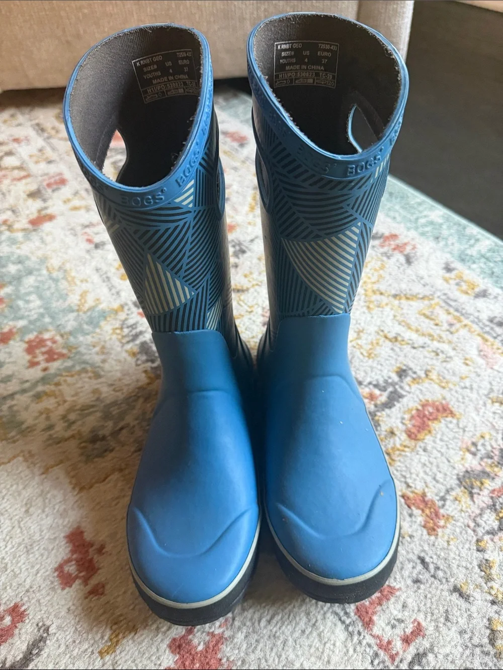 Bogs Blue Geometric-Print Kids Rain Boots